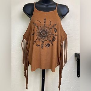 Charlotte Russe Brown Suede‎ Fringe Top